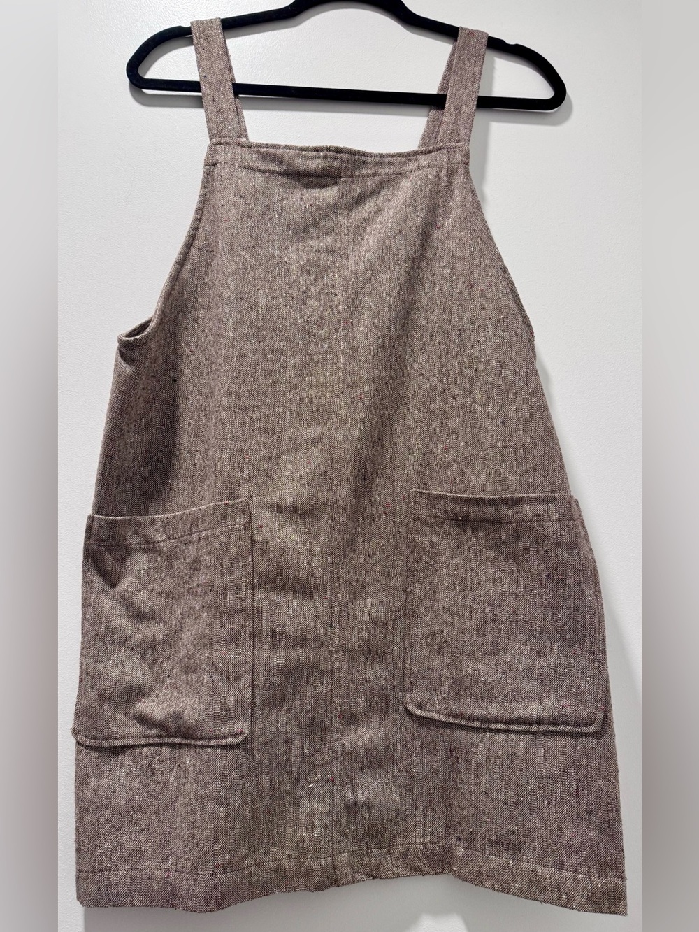 Good Luck Gem Brown Tweed Jumper Dress / Apron Mini Dress w Pockets Size Small